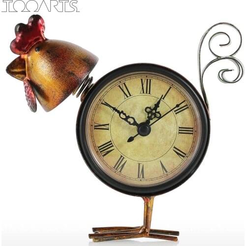 Tooarts Handmade Chick Clock Vintage Metal Chick Figurine Mute Table Clock Practical Clock One AA Battery Office Home Desktop