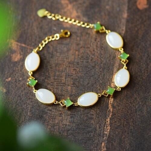 Snew Inlaid Natural Hetian Chalcedony Bracelet Chinese Retro Palace Niche Design Light Luxury Cold Wind Womens Brand Jewelry