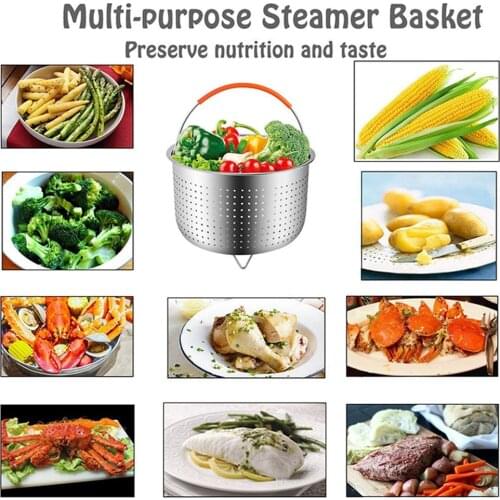 2 in 1 Stainless Steel Steam Basket Handle Rice Cooker Steaming Grid Pressure Cooker Anti-scalding Steamer Fruit Cleaning Basket