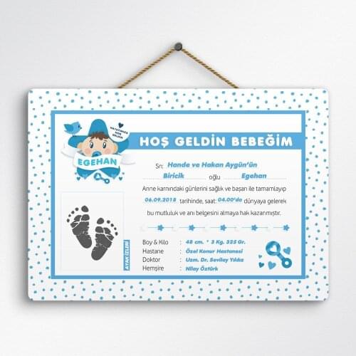 Personalized Welcome Baby Wooden Wall Plate (Baby Boy)