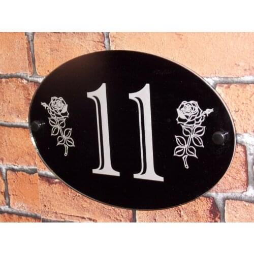 Personalised Modern Acrylic House Number Door Gate Wall Sign Plaque Rose Flower