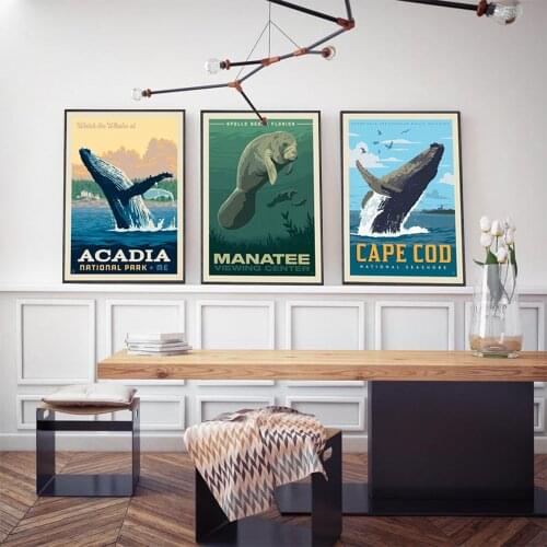 Acadia National Park Whale Watching Poster and Apollo Beach Florida Manatee Viewing Center Canvas Print Picture Room Decor