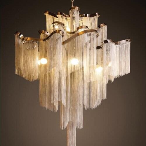 Luxury Aluminum Pendant Light D80cm Gold Silver Chain Tassel Light Home Salon Hotel Art Decorative LED Pendant Lamps