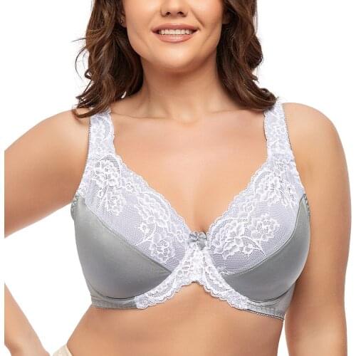 White Women Non-padded Underwire Lace Embroidery Minimizer Big Size Bra 34 36 38 40 42 44 46 48 50 52 F G H I