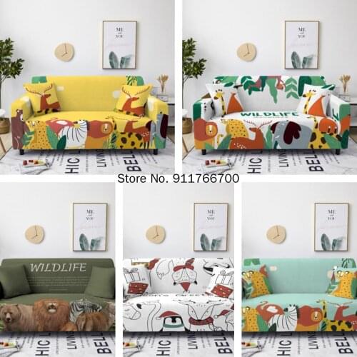 Cute Cartoon Sofa Towel Slip-Resistant Sofa Covers Animal Sofa Cover Set for Living Room Strech Tight Wrap Sofa Slipcover