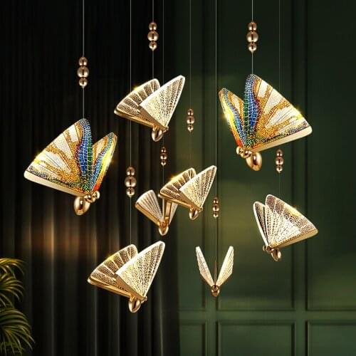 Modern chandelier simple Butterfly bedside corridor color stairs decoration art 110V LED indoor lighting home living chandelier