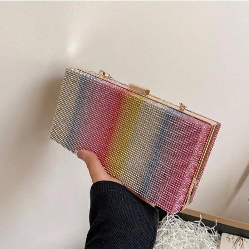 Bright Diamond Hard Box Crossbody Bag 2021 Summer New PVC Womens Designer Handbag Evening Party Bags Chain Messenger Bag