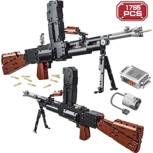 Technical 1785pcs Military Gun Building Block Creative Blasting Machine Gun Idea Bricks Childrens Electric Toys for Adult Gifts