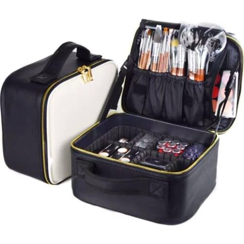 Large Capacity Heighten Cosmetic Bag PU Leather Waterproof Travel Portable Makeup Bags