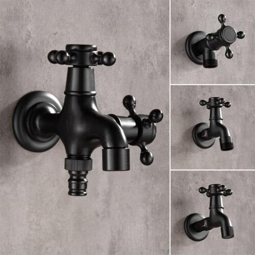 High Quality Bibcock Black Oil Rubbed Bronze Double Use Washing Machine Faucet Wall Bathroom Corner Tap Outdoor Garden Balcony