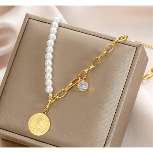 316L Stainless Steel Pearl Necklace Baroque Temperament Ladies Necklace Wedding Short Necklace No Fade