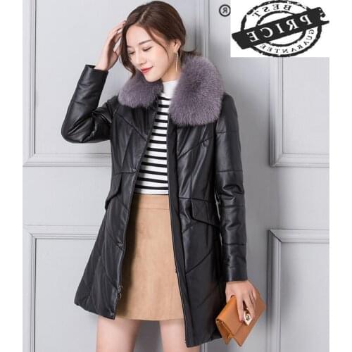 Winter Genuine Leather Jacket Women Duck Down Jacket Female Natural Fox Fur Collar Coat Long Real Sheepskin Coat Hiver 2a