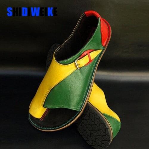 Womens Flat Sandals Buckle Sewing Clip Toe Female Thong Shoes Pu Leather Ladies Sandalias Fashion Plus Size New Fashion AB208