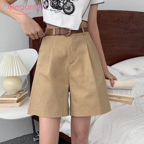 Aelegantmis Sashes Oversized Casual Shorts Women High Waist Vintage Wide Leg Loose Shorts Korean Style Summer All Match Harajuku