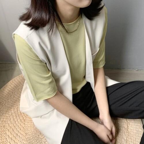 Korean Irregular V-neck Beige Black Double Breasted Blazers Waistcoat 2021 Spring Autumn Sleeveless Vest Casual Women Short Coat