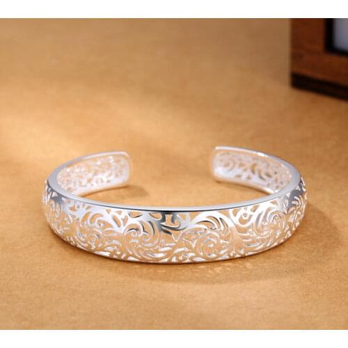 925 Sterling Silver Pattern Hollow Open Cuff Bangle Bracelet Classic Exquisite Handmade Bangle For Women Gifts S-B273