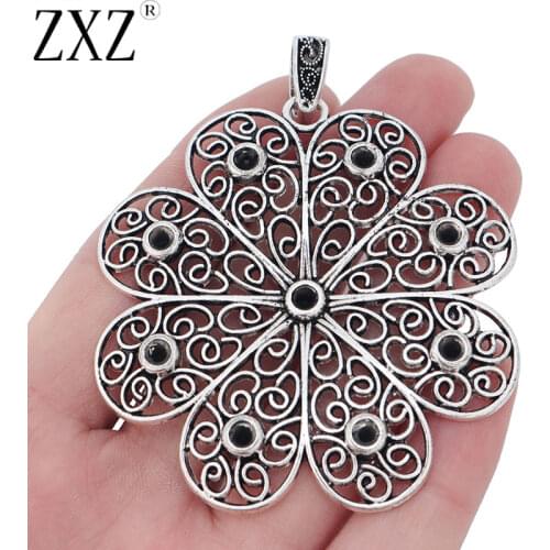 ZXZ 2pcs Tibetan Silver Large Filigree Flower Charms Pendants for Necklace Jewelry Making Findings 66x63mm