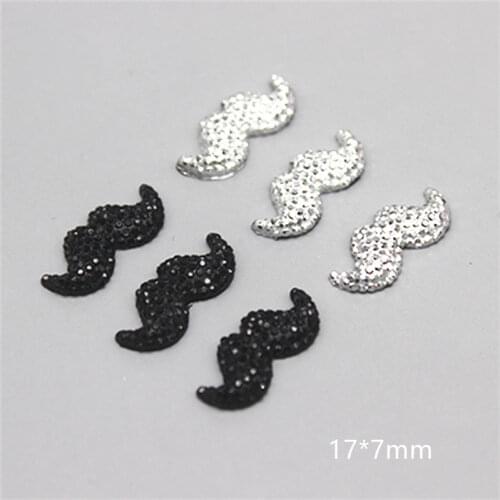 100PCS 17*8mm Sivler Bling Moustache/Beard Flatback Cabochon Resin Rhinestone Accessories DIY Phone/Wedding Decoration