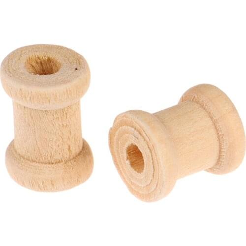 100PCS Wooden Empty Thread Spools Wood Bobbins Reels Organizer Sewing Tools