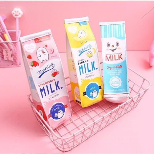 21.5*7cm cartoon milk box pencil case PU large capacity stationery pen bag waterproof pencil case student supplies free shipping