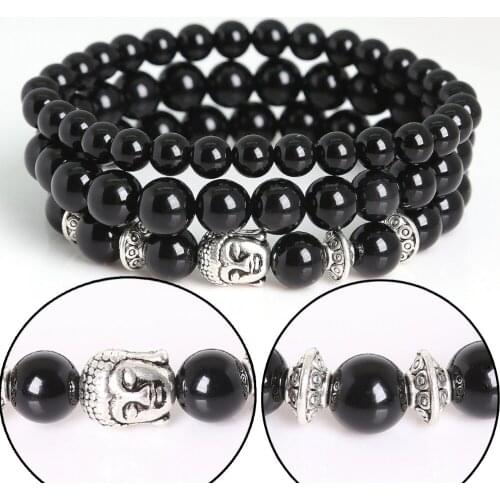 3pcs/set Fashion Style Natural Stone Beads Budda Head Elastic Rope Bangles For Women Men Jewelry Wedding Party Gifts