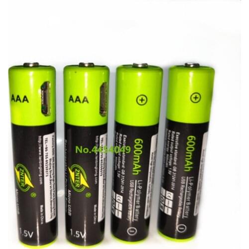 4pcs/lot ZNTER AAA 600mAh 1.5V rechargeable battery Mirco USB toy remote control battery lithium polymer battery