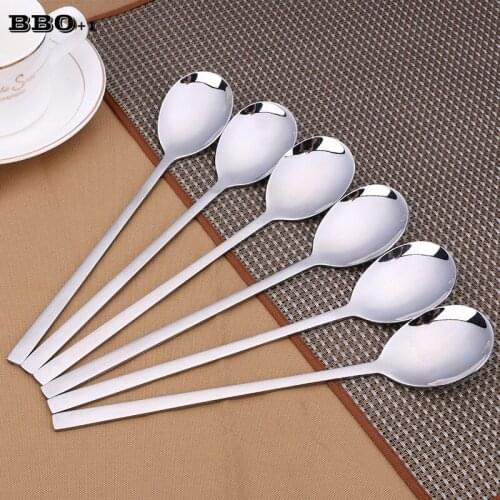 8.25'' Korean Round Soup Spoon Stainless Steel Dinner Tea Spoon Long Handled Teaspoon Coffee Milk Dessert Tea Scoop 6/10/12pcs