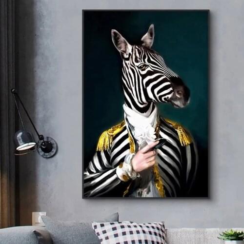 Abstract Portrait Posters and Prints Wall Art Canvas Painting Zebra Head and Human Body Pictures for Living Room home Decor