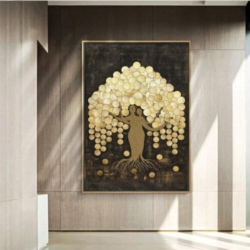 Abstract gold foil texture Canvas Print Paintings gold money tree Poster Nordic Wall Art Pictures Living Room Home Decor