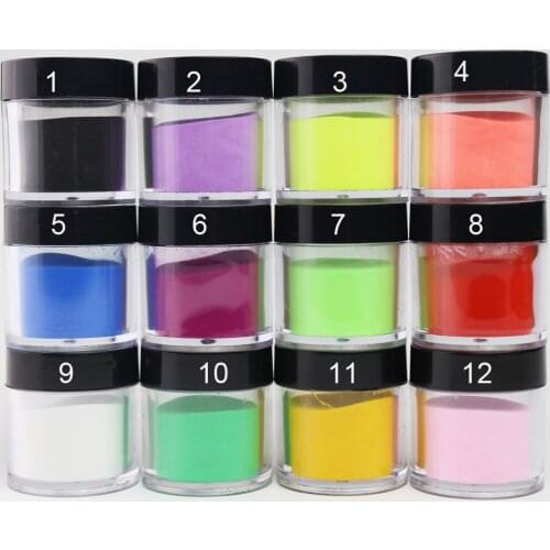 12 Colors Acrylic Powder Nail Art Poudre Acrylique Colored Acryl Monomer Acrylverf Nagels Polvos Acrilicos Ongles Set