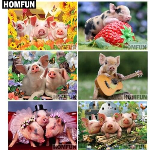 HOMFUN Full Square/Round Drill 5D DIY Diamond Painting "Animal pig" 3D Embroidery Cross Stitch 5D Home Decor Gift A06815