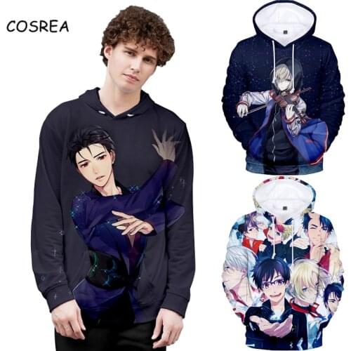 Anime YURI!!! on ICE Cosplay Hoodies Yuri Katsuki 3D Printing Long Sleeve Hooded Coats Tops Jackets Sweathirts Women Men Spring