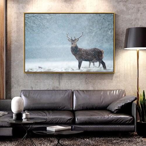Artcozy Oil Canvas Painting deer under sonw For Home Decoration Wall Art