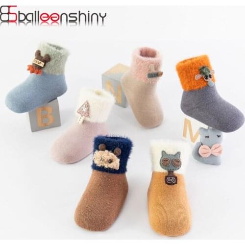 Balleenshiny Autumn Winter Thick Soft Baby Girls Socks Newborn Cartoon Baby Socks Infant Baby Boy Socks Floor Warm Socks