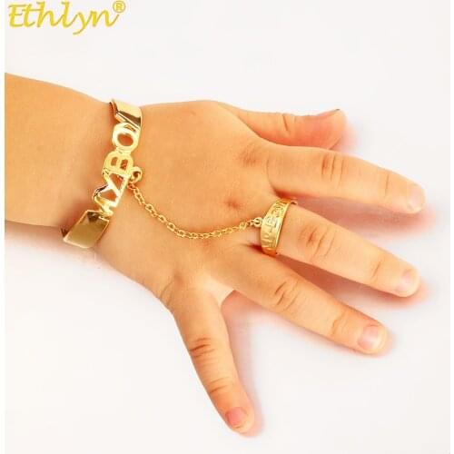 Ethlyn African Arab Gold Color My Boy Bangles Bracelet with Ring Children Jewelry Bangles Newborn Baby Cute Cuff Bracelets S203