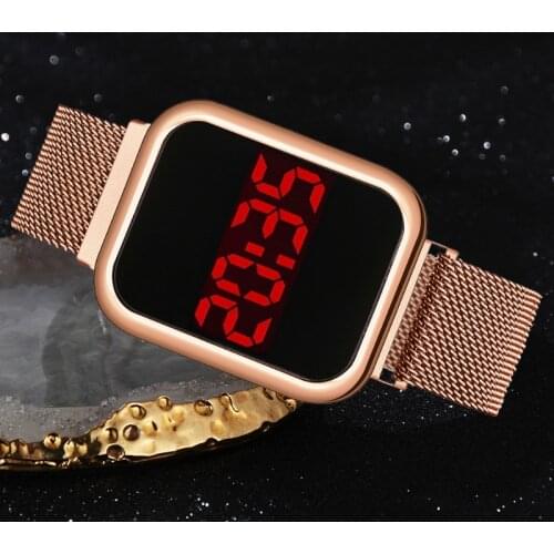 Women Watches Steel Belt LED Mesh Belt Square Head Fashion Watches Business Personality Touch-screenDigital Wristwatches