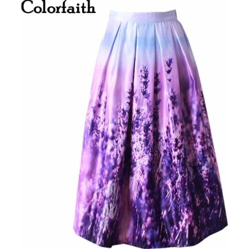 New Women100cm Fashion Ball Gown Satin Long Skirt Vintage Retro Lavender Printed High Waist Pleated Flared Maxi Skirt SP005