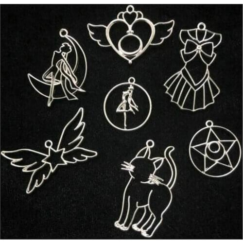 Moon Cat Star Heart Decor Metal Frame Jewelry Fillings Pendant Accessory Diy Handmade UV Resin Crystal Epoxy Open Bezels Craft