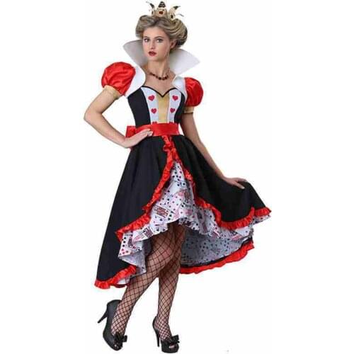 Adult woman flirty Queen of hearts alice in wonderland storybook and fairy tale cosplay carnival clothes Halloween costume