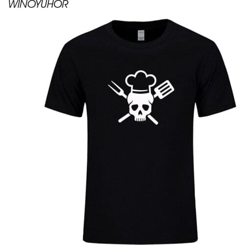 Chef Skull Printed Short Sleeve T Shirt Men Diet Culinary Grilling BBQ T-Shirt Funny Cook Gift Tops Tees Camisetas Masculina