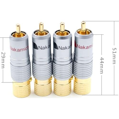 Hifi 4pcs Nakamichi 10mm Gold Plated RCA Plug Locking Non Solder Plug RCA Coaxial Connector Socket Adapter factory High Quality
