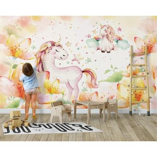 Beibehang Customized beautiful personality silky wall paper Nordic simple dream pony childrens room background 3d wallpaper