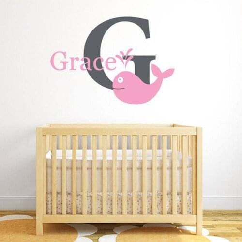 Makeyes Girls Personalized Name Wall Sticker Cute Dolphin Animal Custom Baby Name Wall Decor Home Kids Bedroom Love Decor Q231