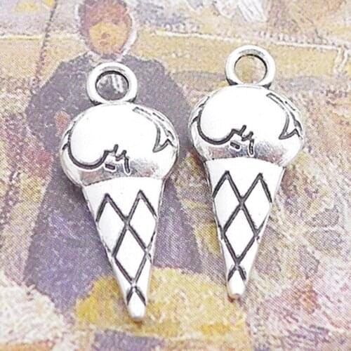 RAINXTAR Fashion Antique Silver Color Alloy Ice Cream Food Charms 8*20mm 100pcs AAC651
