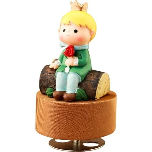 Little Prince Clockwork Rotation Round Base Musical Boxes Wooden Music Box Wood Crafts Retro Gift Home Decoration Accessories