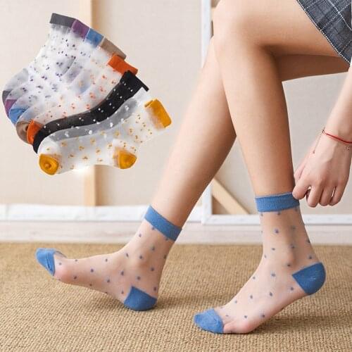 Casual Silk Stockings 2019 Womens Thin Crystal Pure Color Glass Stockings Childrens Dot Transparent Stockings for Women