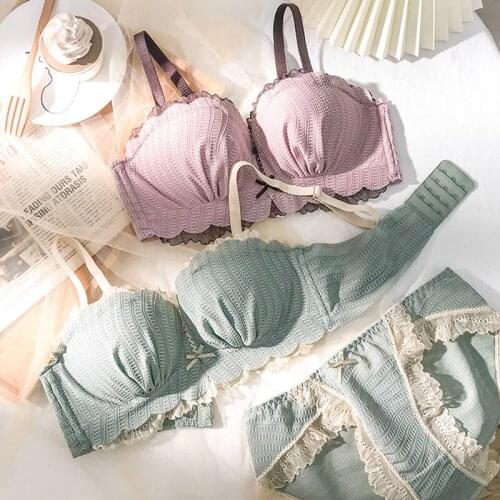 Roseheart New Women Fashion Red Pink Sexy Lingerie Bras Cotton Panties Wireless Bra Sets Underwear A B Luxury Lovely