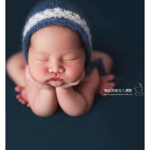 Handmade crochet Mohair soft Bonnet Knitting Pattern Stocking Cap Baby Hat with Ears Photography props