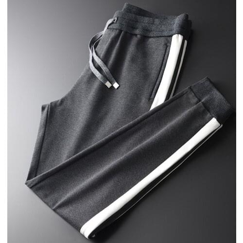 Thick Mens Luxury Ribbon Contrast Color Splice Casual Sport Pants Plus Size 4xl Elastic Waist Male Trousers