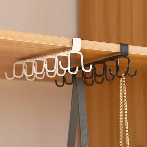 Kitchen Hook Rack, Wall-Mounted Large Capacity Iron Storage Rack for Rags Cups Spoons Black/White